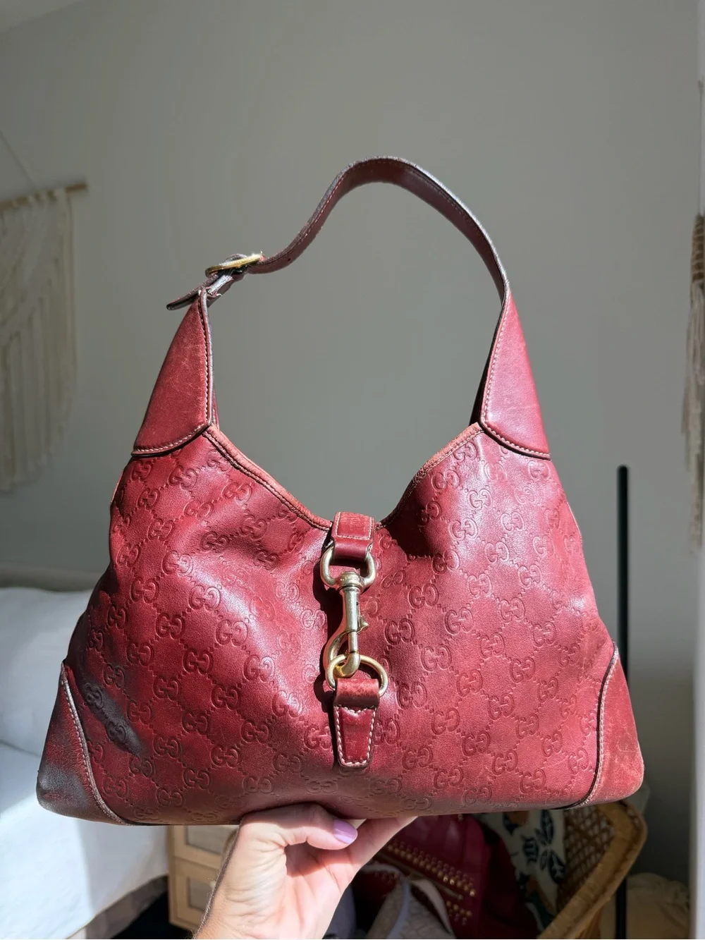 Vintage Gucci Jackie Burgundy Guccissima Leather Hobo Bag | Authentic w/ COA